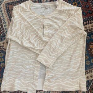 Loft Tan and White Striped Cardigan